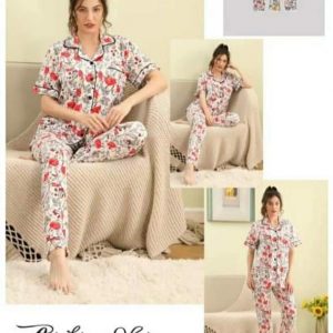 Floral Printed Women’s Nightwear Cotton Tops Long Sleeve and Pajama Suit 2116