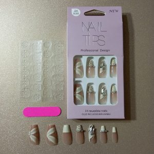 Fake Nails Acrylic Reusable with Manicure Stick Adhesive and Filler 12 Pcs