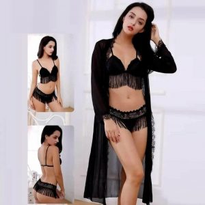 3010 Soft Net Laced Honeymoon Nighty with Thong Panty 03 Pieces