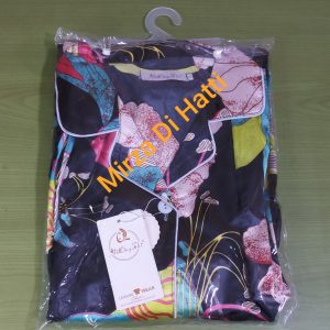 Leaves Printed Women’s Nightwear Silk Tops Long Sleeve and Pajama Suit 70367