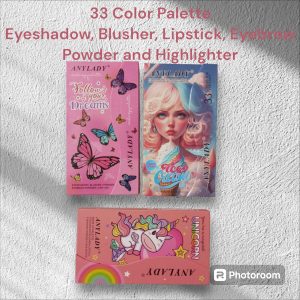 33 Color Blush Lipstick Eyeshadow Highlighter and Eyebrow Powder Palette