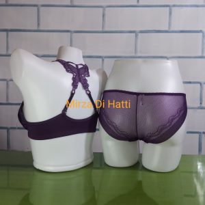 Butterfly Padded Front Open Bra With Magnetic Closure Button See Through Panty