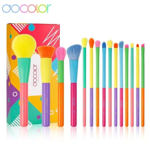 Docolor Makeup Rainbow Brushes Colourful Makeup Brush 15Pcs Set