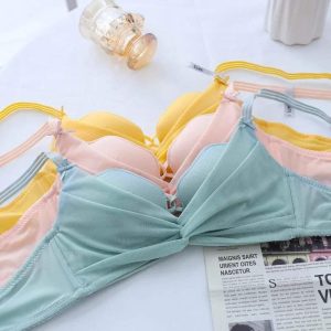 Bow Push Up Bra and Panty Set Ultra Thin Ice Silk Deep Cleavage Breathable Gather Bra 8612