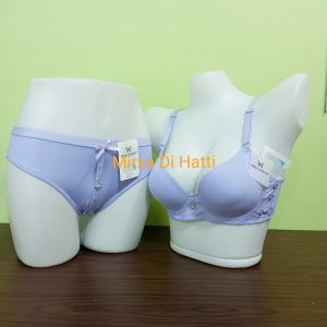 Bra & Panty 2 Pieces Set with Delicate Buttons Along the Sides and a Sparkling Stone Motif Soft
