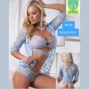Daisy Blue 3pc Lace Robe Cutout Bra Panty Womens Lingerie Set S3749