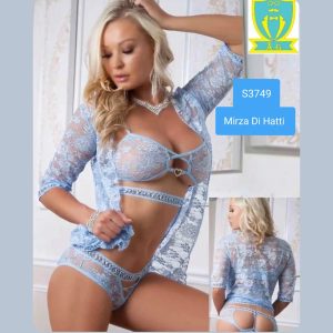 Daisy Blue 3pc Lace Robe Cutout Bra Panty Womens Lingerie Set S3749