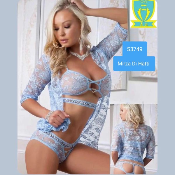 Daisy Blue 3pc Lace Robe Cutout Bra Panty Womens Lingerie Set S3749