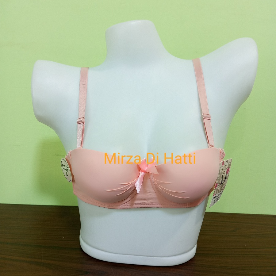 Half Cup Light Padded Pushup Bow Bra A Cup Bra with Floral Strap 84025 Pink Front